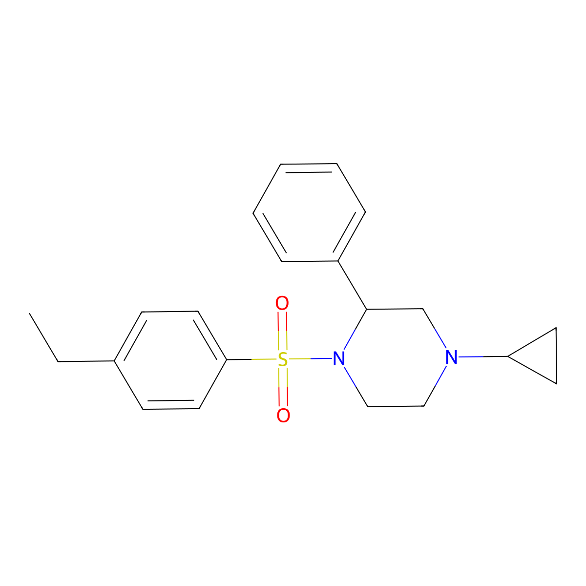 4-Cyclopropyl-1-((4-ethylphenyl)sulfonyl)-2-phenylpiperazine molecular structure, CAS 1421498-37-4