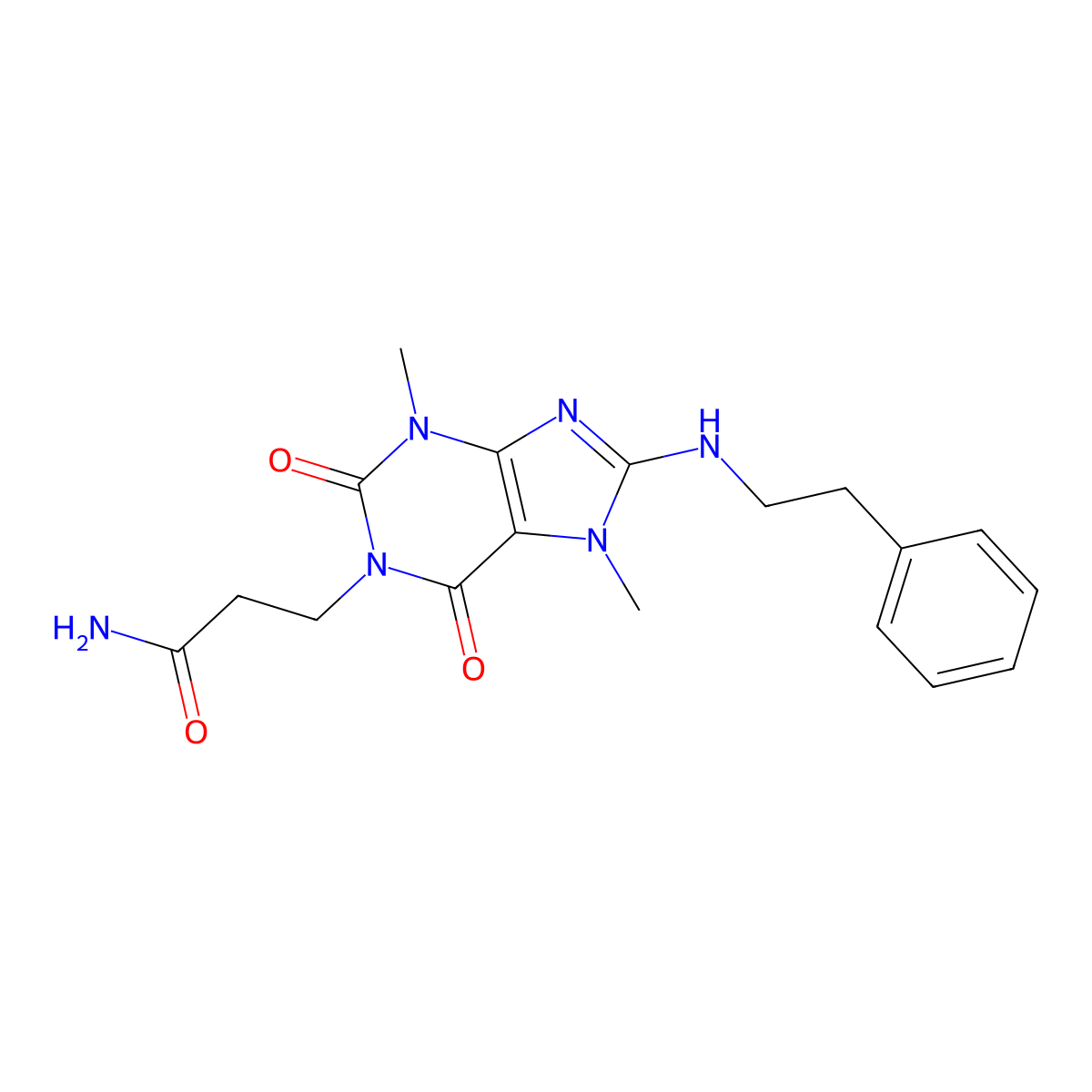 3-(3,7-dimethyl-2,6-dioxo-8-(phenethylamino)-2,3,6,7-tetrahydro-1H-purin-1-yl)propanamide molecular structure, CAS 1421498-38-5
