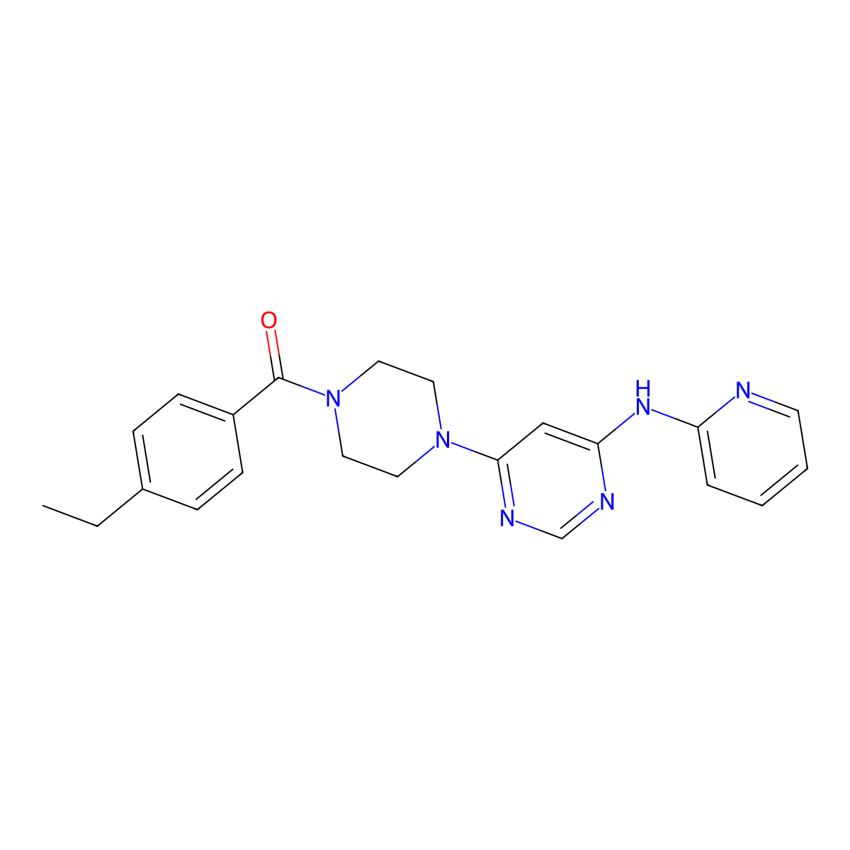 (4-Ethylphenyl)(4-(6-(pyridin-2-ylamino)pyrimidin-4-yl)piperazin-1-yl)methanone molecular structure, CAS 1421498-42-1