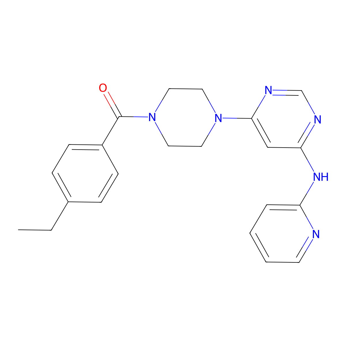 (4-Ethylphenyl)(4-(6-(pyridin-2-ylamino)pyrimidin-4-yl)piperazin-1-yl)methanone molecular structure, CAS 1421498-42-1