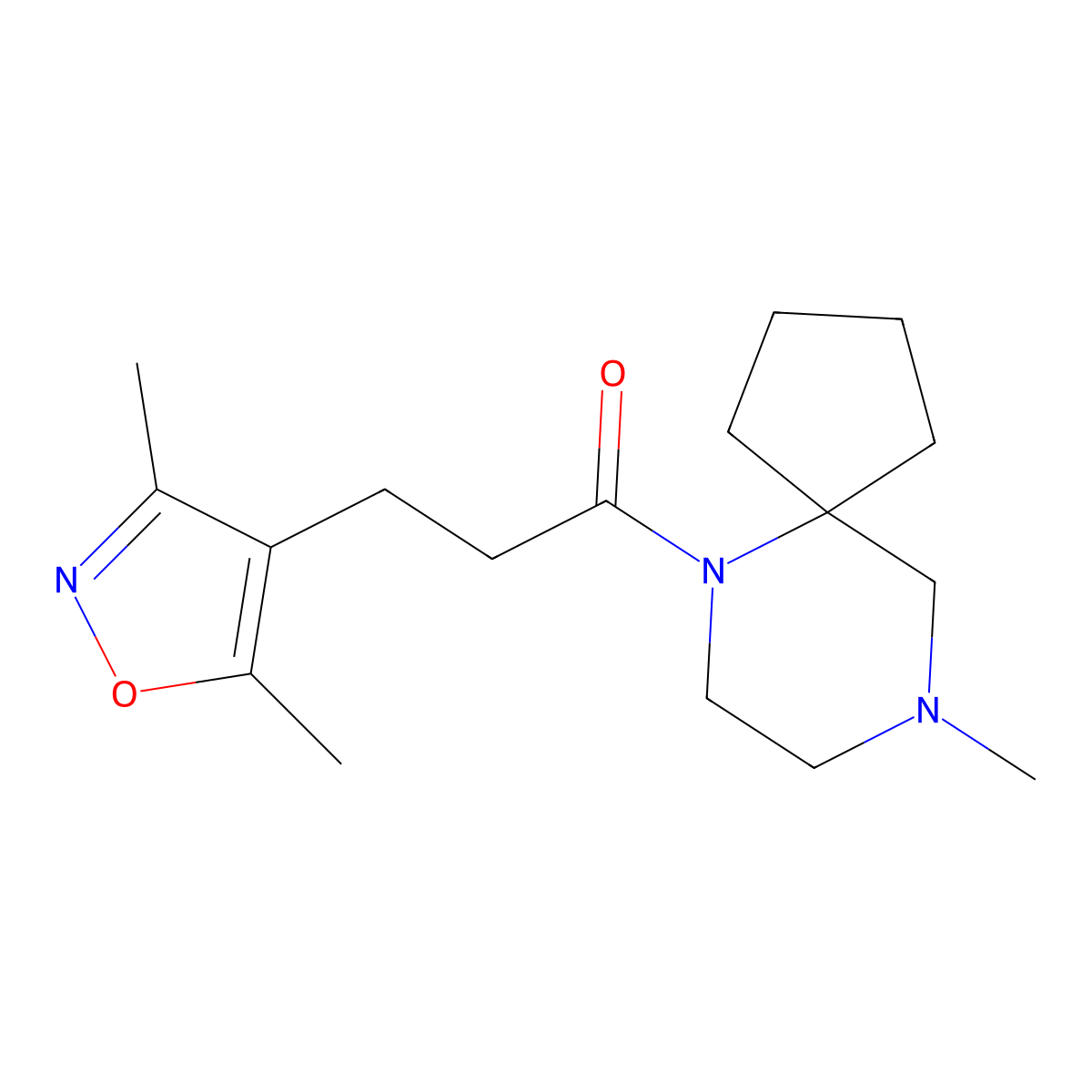 3-(3,5-Dimethylisoxazol-4-yl)-1-(9-methyl-6,9-diazaspiro[4.5]decan-6-yl)propan-1-one molecular structure, CAS 1421498-45-4