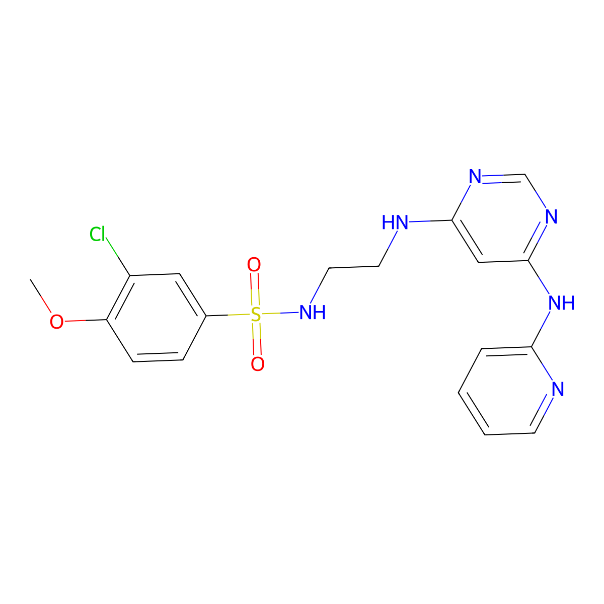 3-chloro-4-methoxy-N-(2-((6-(pyridin-2-ylamino)pyrimidin-4-yl)amino)ethyl)benzenesulfonamide molecular structure, CAS 1421498-53-4