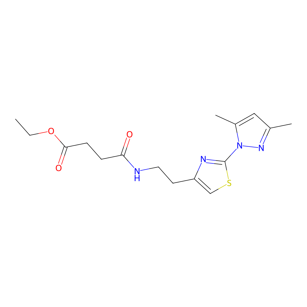 ethyl 4-((2-(2-(3,5-dimethyl-1H-pyrazol-1-yl)thiazol-4-yl)ethyl)amino)-4-oxobutanoate molecular structure, CAS 1421498-57-8