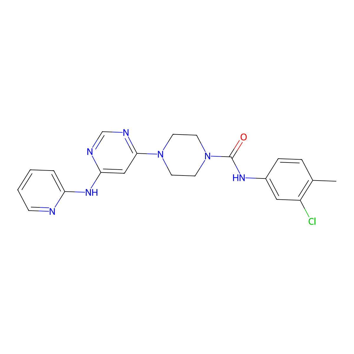 N-(3-chloro-4-methylphenyl)-4-(6-(pyridin-2-ylamino)pyrimidin-4-yl)piperazine-1-carboxamide molecular structure, CAS 1421498-59-0