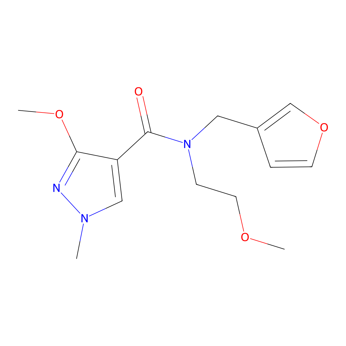 N-(furan-3-ylmethyl)-3-methoxy-N-(2-methoxyethyl)-1-methyl-1H-pyrazole-4-carboxamide molecular structure, CAS 1421498-63-6