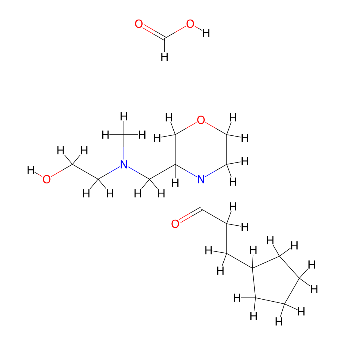 3-Cyclopentyl-1-(3-(((2-hydroxyethyl)(methyl)amino)methyl)morpholino)propan-1-one formate molecular structure, CAS 1421498-69-2