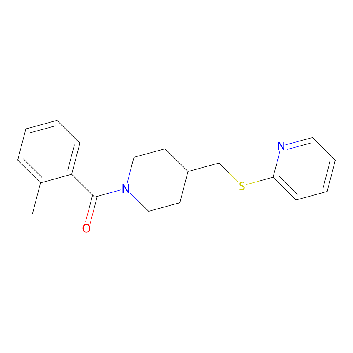 (4-((Pyridin-2-ylthio)methyl)piperidin-1-yl)(o-tolyl)methanone molecular structure, CAS 1421498-79-4