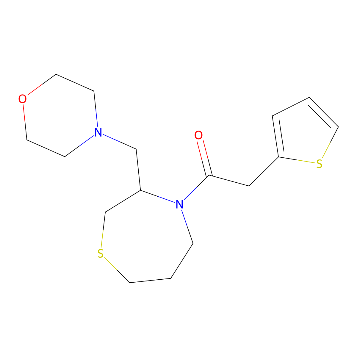 1-{3-[(Morpholin-4-yl)methyl]-1,4-thiazepan-4-yl}-2-(thiophen-2-yl)ethan-1-one molecular structure, CAS 1421498-80-7