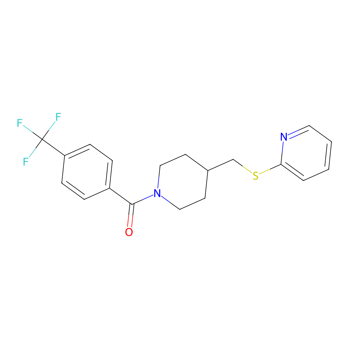(4-((Pyridin-2-ylthio)methyl)piperidin-1-yl)(4-(trifluoromethyl)phenyl)methanone molecular structure, CAS 1421498-84-1