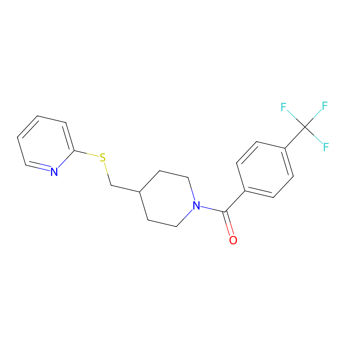 (4-((Pyridin-2-ylthio)methyl)piperidin-1-yl)(4-(trifluoromethyl)phenyl)methanone molecular structure, CAS 1421498-84-1