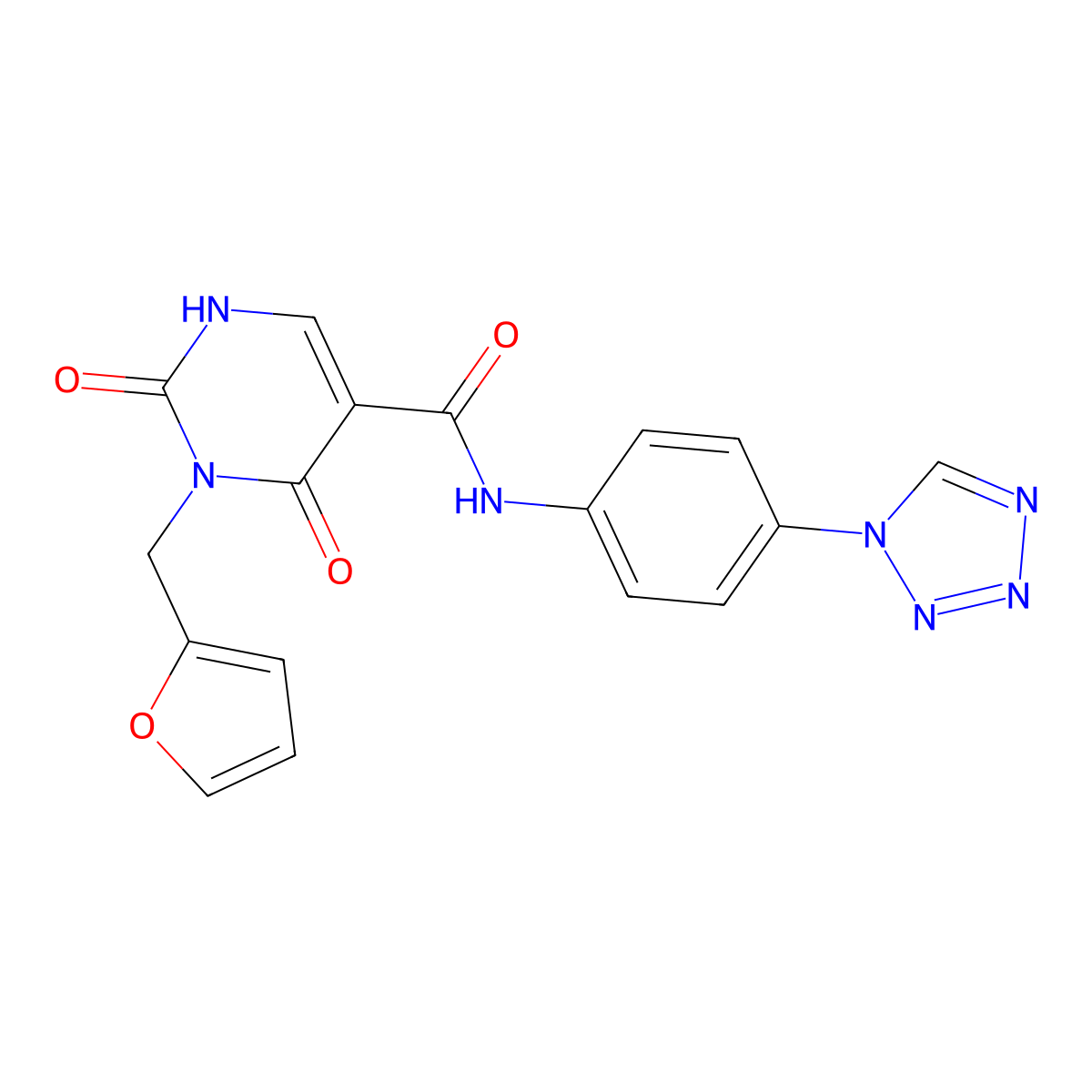 N-(4-(1H-tetrazol-1-yl)phenyl)-3-(furan-2-ylmethyl)-2,4-dioxo-1,2,3,4-tetrahydropyrimidine-5-carboxamide molecular structure, CAS 1421498-86-3