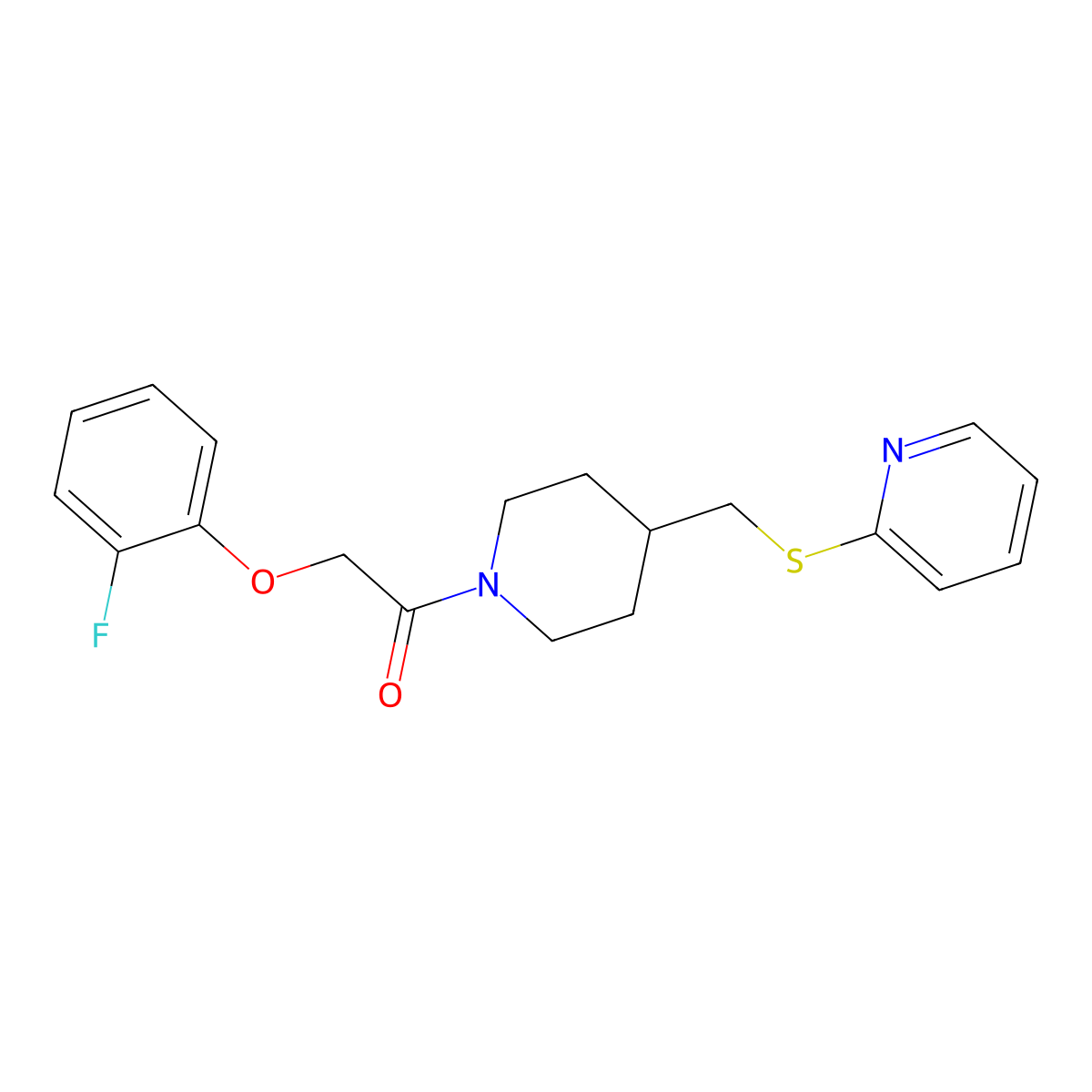 2-(2-Fluorophenoxy)-1-(4-((pyridin-2-ylthio)methyl)piperidin-1-yl)ethanone molecular structure, CAS 1421498-93-2