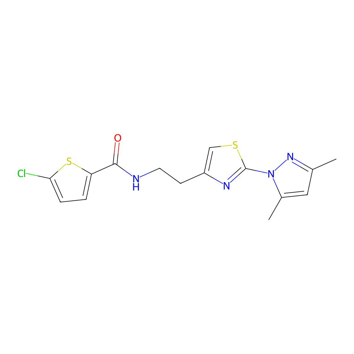 5-chloro-N-(2-(2-(3,5-dimethyl-1H-pyrazol-1-yl)thiazol-4-yl)ethyl)thiophene-2-carboxamide molecular structure, CAS 1421499-00-4