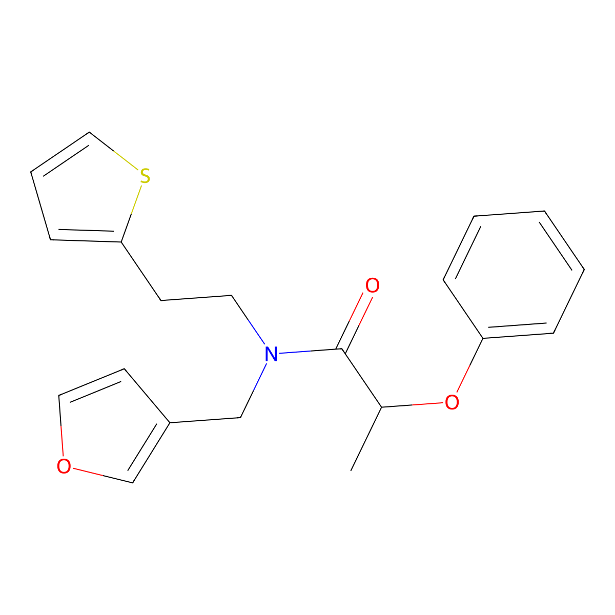 N-(furan-3-ylmethyl)-2-phenoxy-N-(2-(thiophen-2-yl)ethyl)propanamide molecular structure, CAS 1421499-05-9