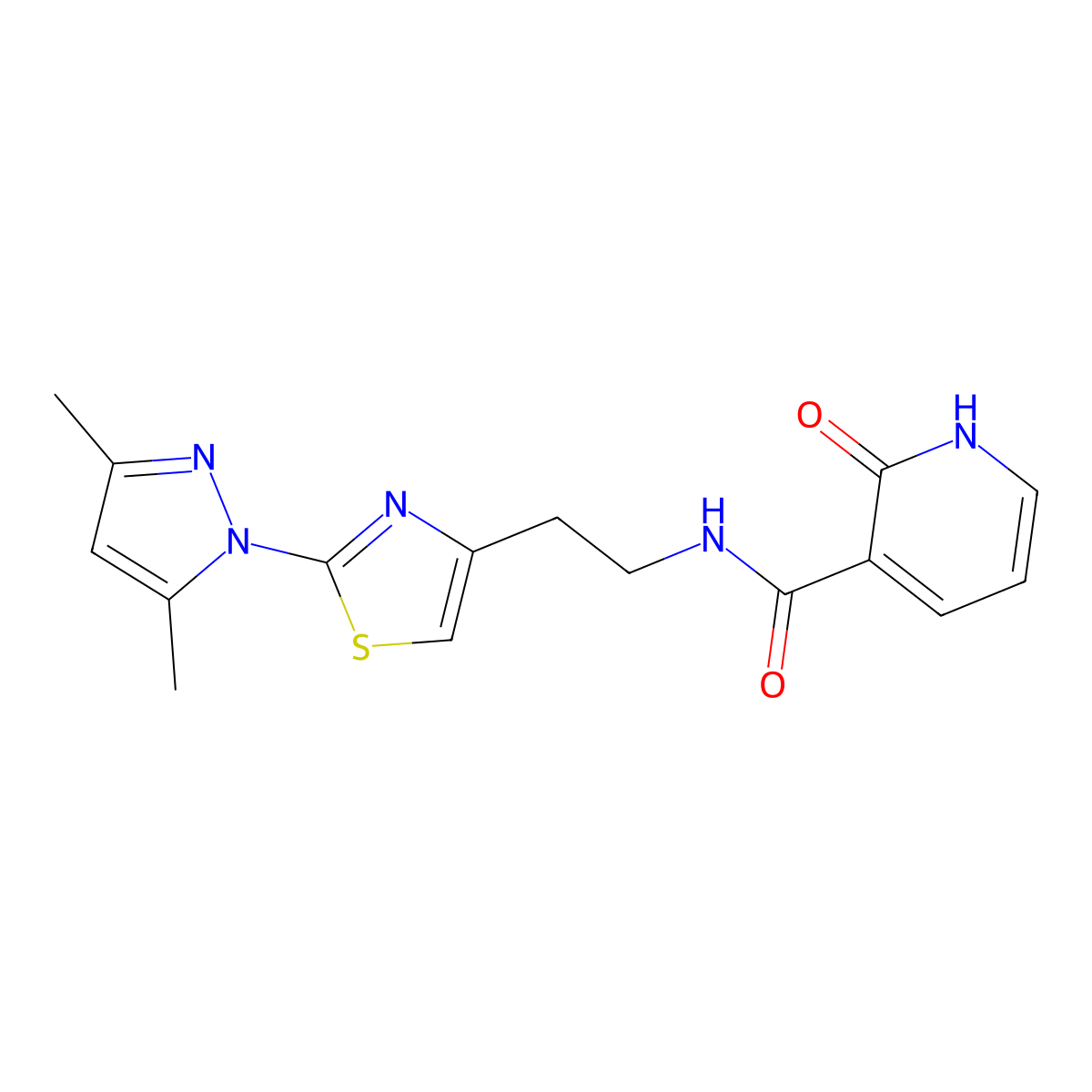 N-(2-(2-(3,5-dimethyl-1H-pyrazol-1-yl)thiazol-4-yl)ethyl)-2-oxo-1,2-dihydropyridine-3-carboxamide molecular structure, CAS 1421499-06-0