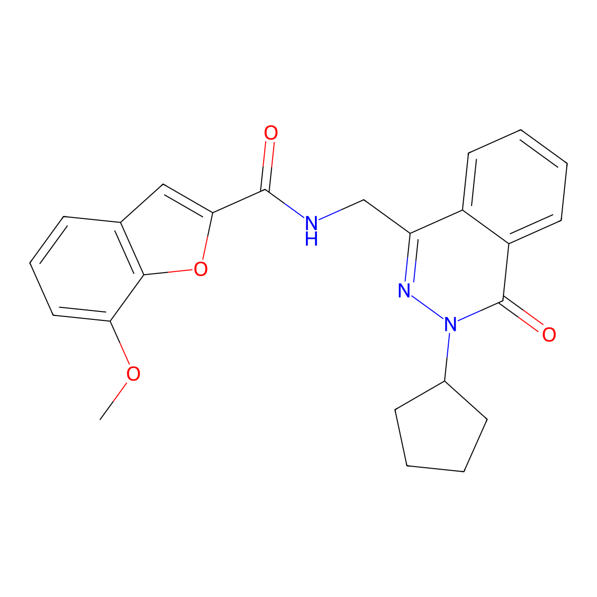 N-((3-cyclopentyl-4-oxo-3,4-dihydrophthalazin-1-yl)methyl)-7-methoxybenzofuran-2-carboxamide molecular structure, CAS 1421499-07-1