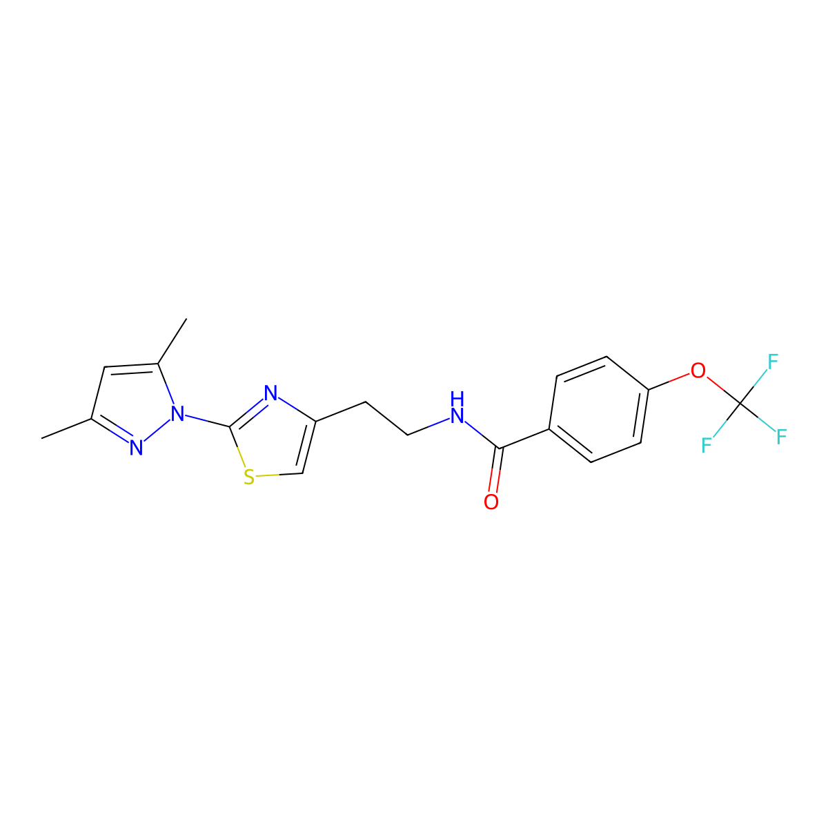 N-(2-(2-(3,5-dimethyl-1H-pyrazol-1-yl)thiazol-4-yl)ethyl)-4-(trifluoromethoxy)benzamide molecular structure, CAS 1421499-09-3