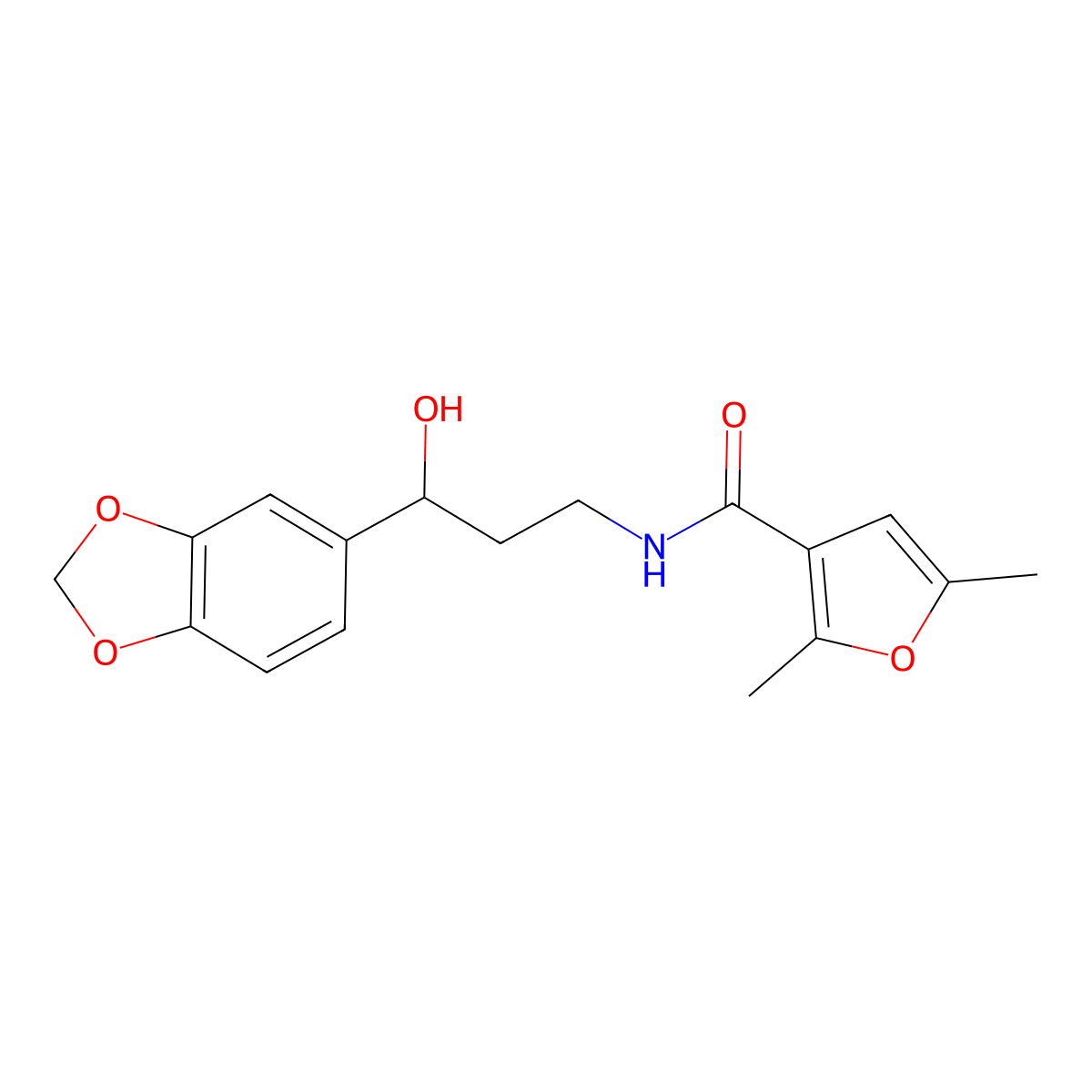 N-(3-(benzo[d][1,3]dioxol-5-yl)-3-hydroxypropyl)-2,5-dimethylfuran-3-carboxamide molecular structure, CAS 1421499-11-7