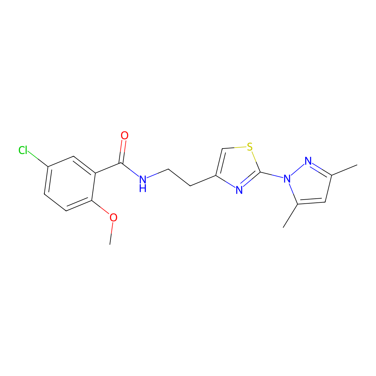 5-chloro-N-(2-(2-(3,5-dimethyl-1H-pyrazol-1-yl)thiazol-4-yl)ethyl)-2-methoxybenzamide molecular structure, CAS 1421499-14-0