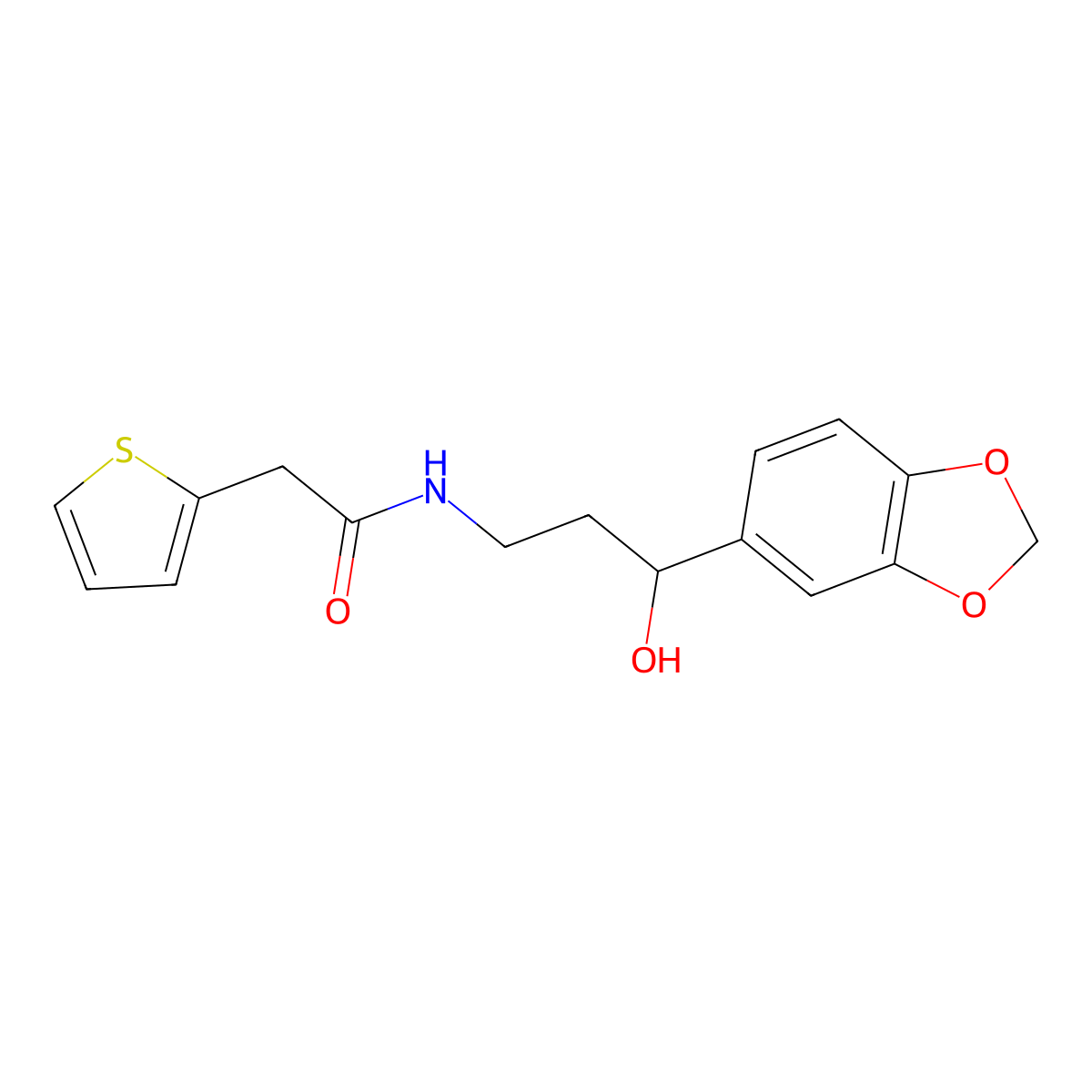 N-(3-(benzo[d][1,3]dioxol-5-yl)-3-hydroxypropyl)-2-(thiophen-2-yl)acetamide molecular structure, CAS 1421499-20-8