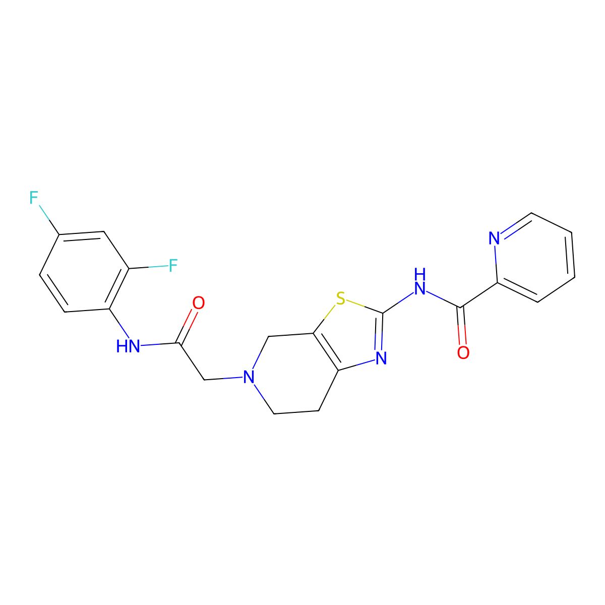 N-(5-(2-((2,4-difluorophenyl)amino)-2-oxoethyl)-4,5,6,7-tetrahydrothiazolo[5,4-c]pyridin-2-yl)picolinamide molecular structure, CAS 1421499-22-0