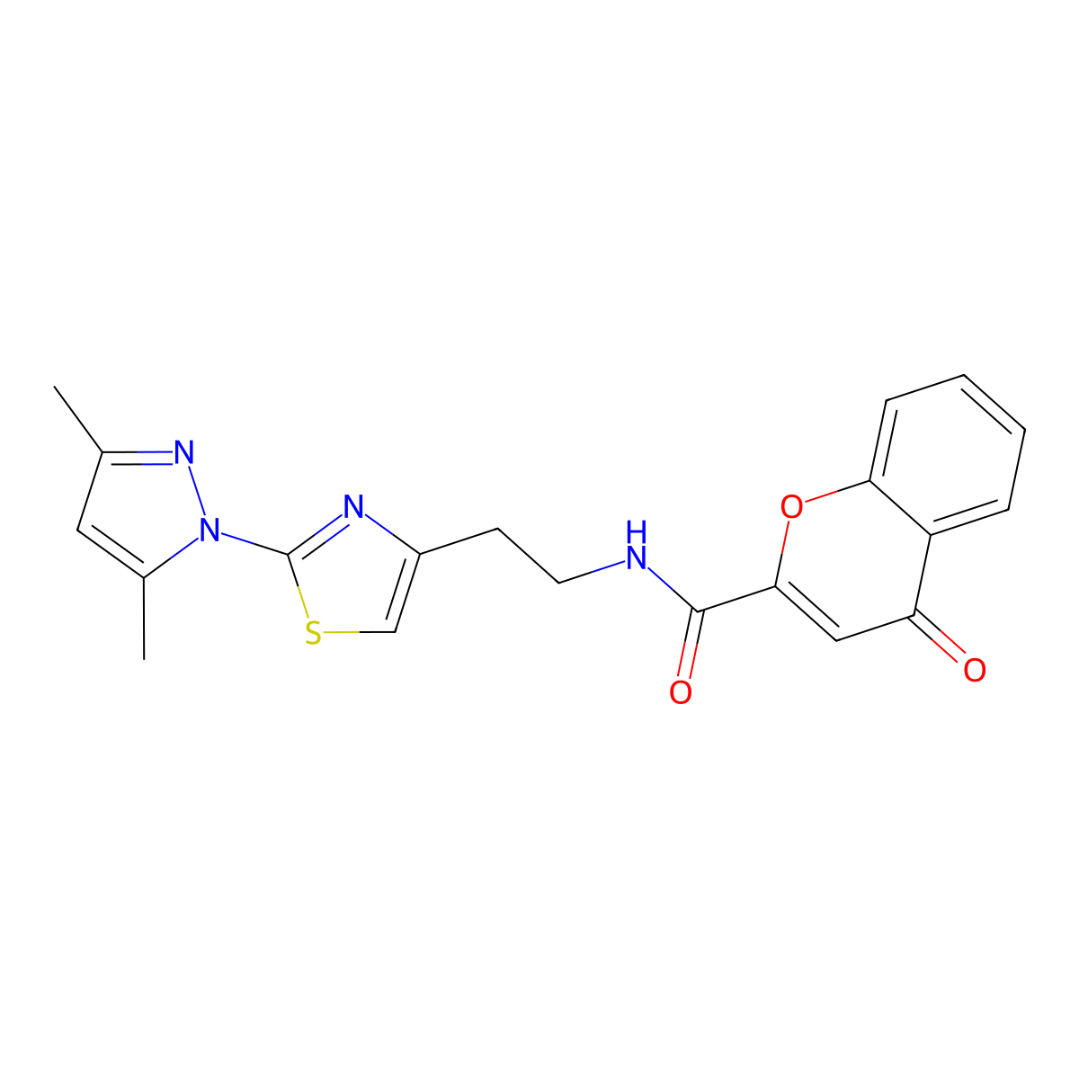 N-(2-(2-(3,5-dimethyl-1H-pyrazol-1-yl)thiazol-4-yl)ethyl)-4-oxo-4H-chromene-2-carboxamide molecular structure, CAS 1421499-23-1