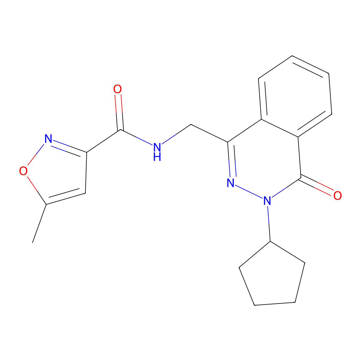 N-((3-cyclopentyl-4-oxo-3,4-dihydrophthalazin-1-yl)methyl)-5-methylisoxazole-3-carboxamide molecular structure, CAS 1421499-24-2