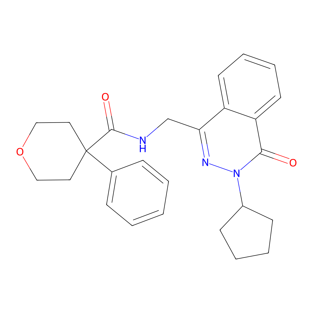N-((3-cyclopentyl-4-oxo-3,4-dihydrophthalazin-1-yl)methyl)-4-phenyltetrahydro-2H-pyran-4-carboxamide molecular structure, CAS 1421499-29-7