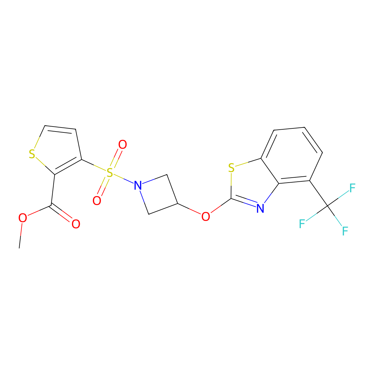 Methyl 3-((3-((4-(trifluoromethyl)benzo[d]thiazol-2-yl)oxy)azetidin-1-yl)sulfonyl)thiophene-2-carboxylate molecular structure, CAS 1421499-36-6
