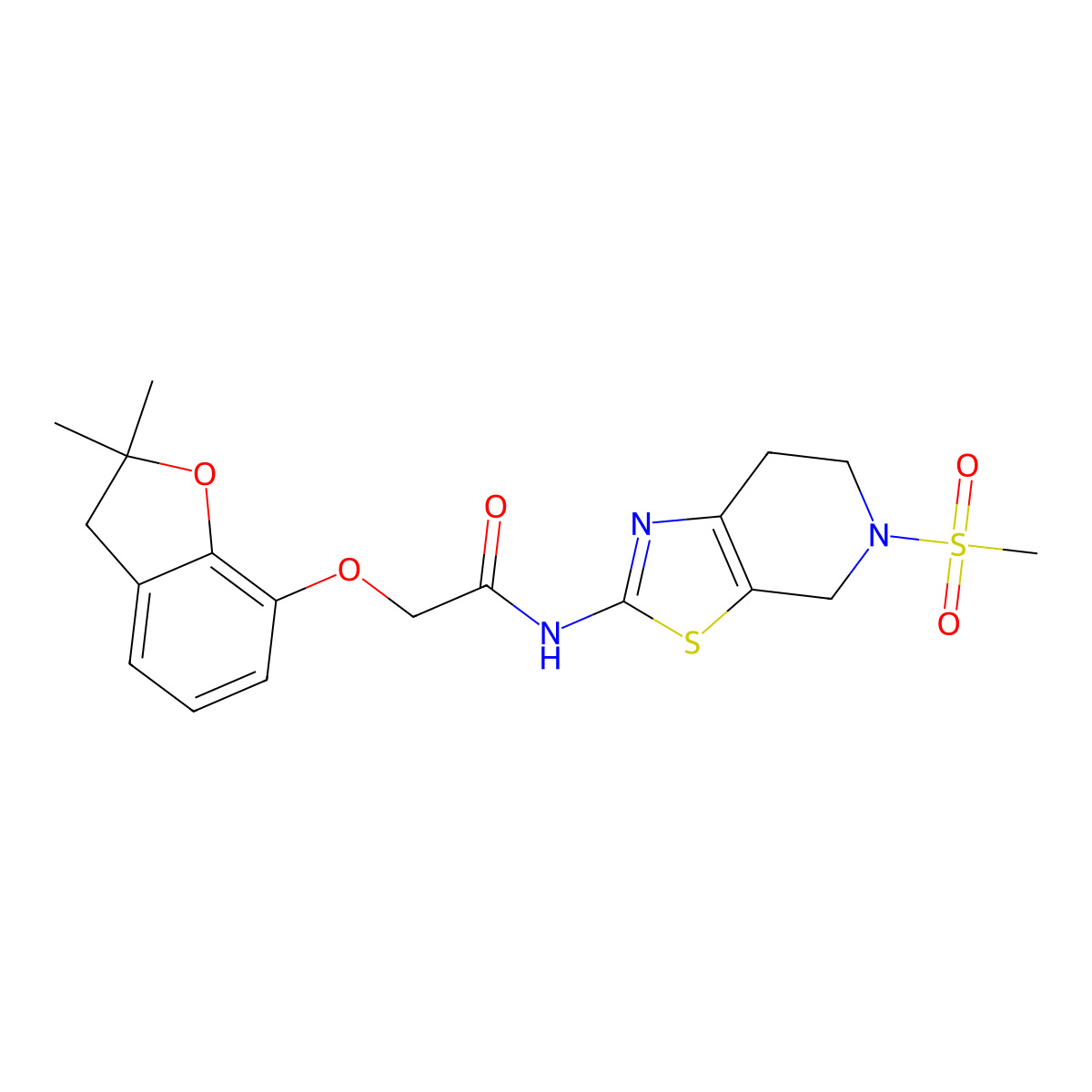 2-((2,2-dimethyl-2,3-dihydrobenzofuran-7-yl)oxy)-N-(5-(methylsulfonyl)-4,5,6,7-tetrahydrothiazolo[5,4-c]pyridin-2-yl)acetamide molecular structure, CAS 1421499-37-7