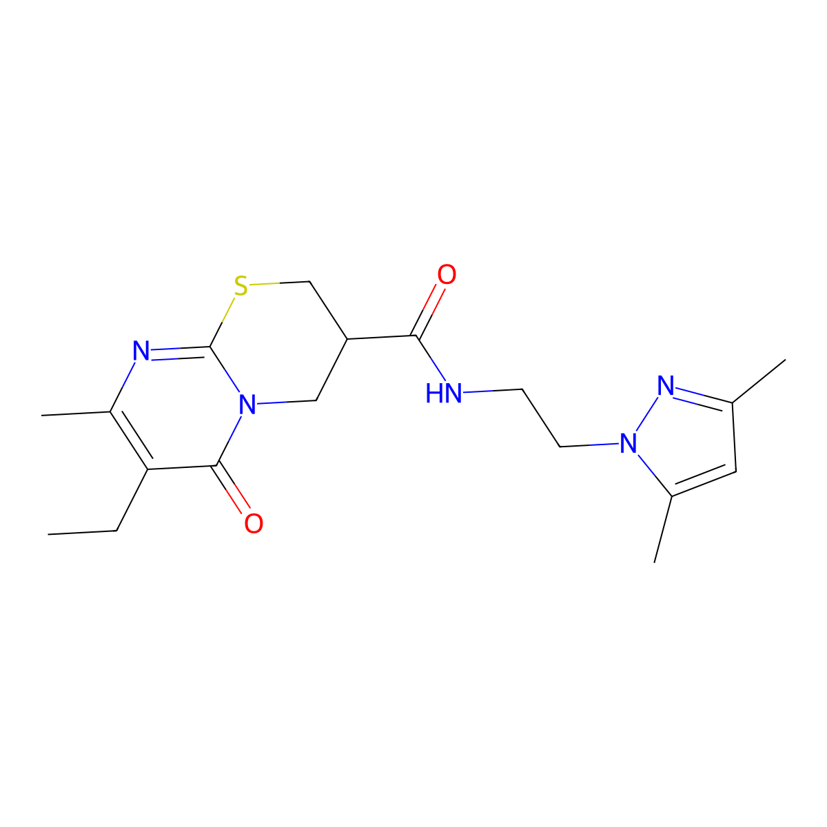 N-(2-(3,5-dimethyl-1H-pyrazol-1-yl)ethyl)-7-ethyl-8-methyl-6-oxo-2,3,4,6-tetrahydropyrimido[2,1-b][1,3]thiazine-3-carboxamide molecular structure, CAS 1421499-39-9