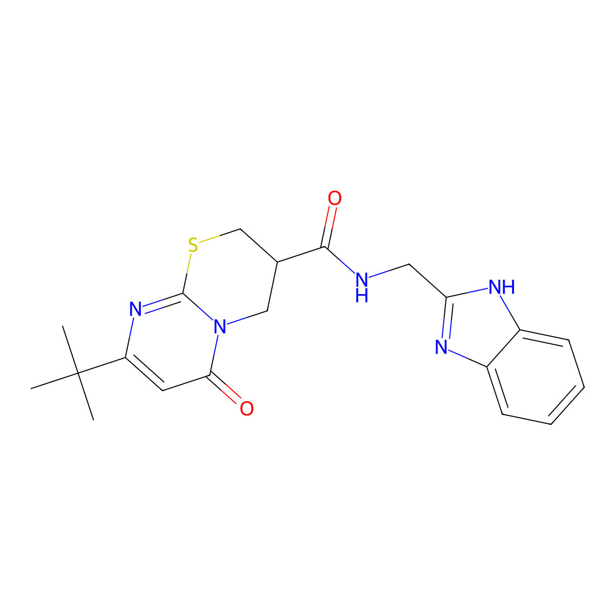 N-((1H-benzo[d]imidazol-2-yl)methyl)-8-(tert-butyl)-6-oxo-2,3,4,6-tetrahydropyrimido[2,1-b][1,3]thiazine-3-carboxamide molecular structure, CAS 1421499-41-3