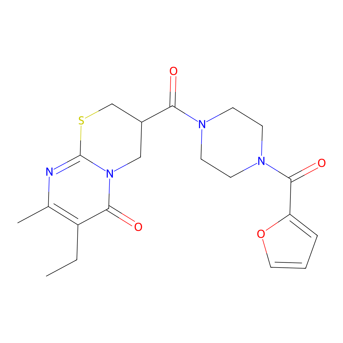 7-ethyl-3-(4-(furan-2-carbonyl)piperazine-1-carbonyl)-8-methyl-3,4-dihydropyrimido[2,1-b][1,3]thiazin-6(2H)-one molecular structure, CAS 1421499-45-7