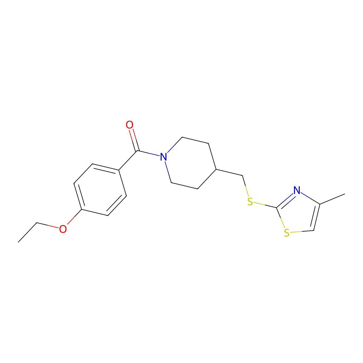 (4-Ethoxyphenyl)(4-(((4-methylthiazol-2-yl)thio)methyl)piperidin-1-yl)methanone molecular structure, CAS 1421499-47-9