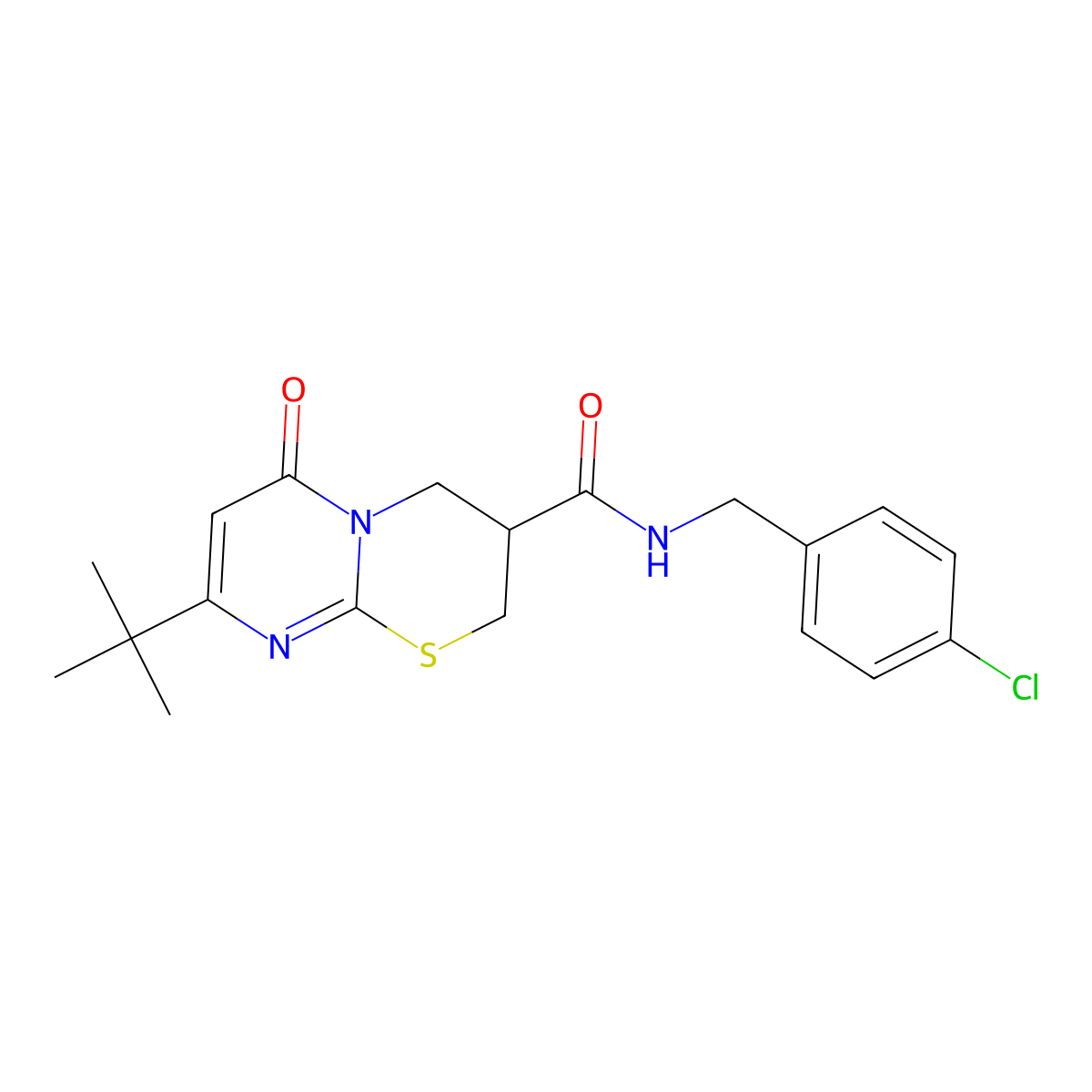 8-(tert-butyl)-N-(4-chlorobenzyl)-6-oxo-2,3,4,6-tetrahydropyrimido[2,1-b][1,3]thiazine-3-carboxamide molecular structure, CAS 1421499-50-4