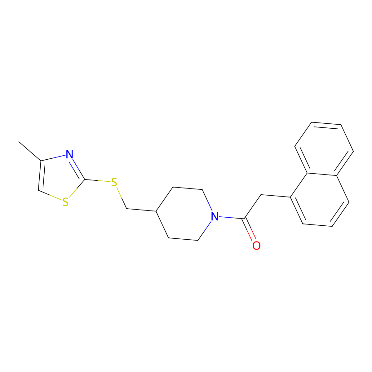 1-(4-(((4-Methylthiazol-2-yl)thio)methyl)piperidin-1-yl)-2-(naphthalen-1-yl)ethanone molecular structure, CAS 1421499-55-9