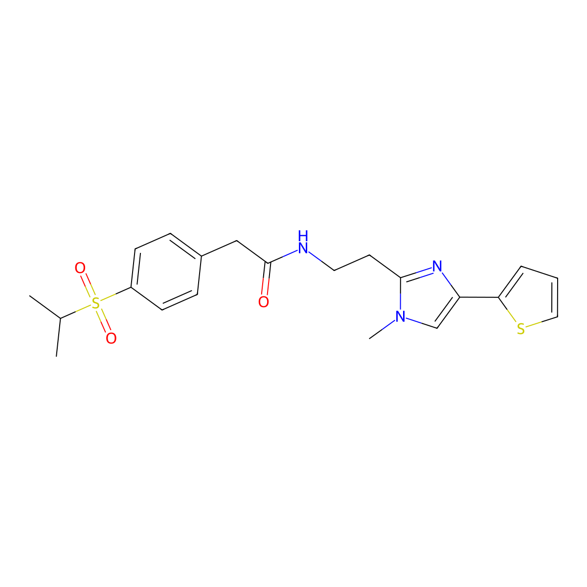 2-(4-(isopropylsulfonyl)phenyl)-N-(2-(1-methyl-4-(thiophen-2-yl)-1H-imidazol-2-yl)ethyl)acetamide molecular structure, CAS 1421499-61-7