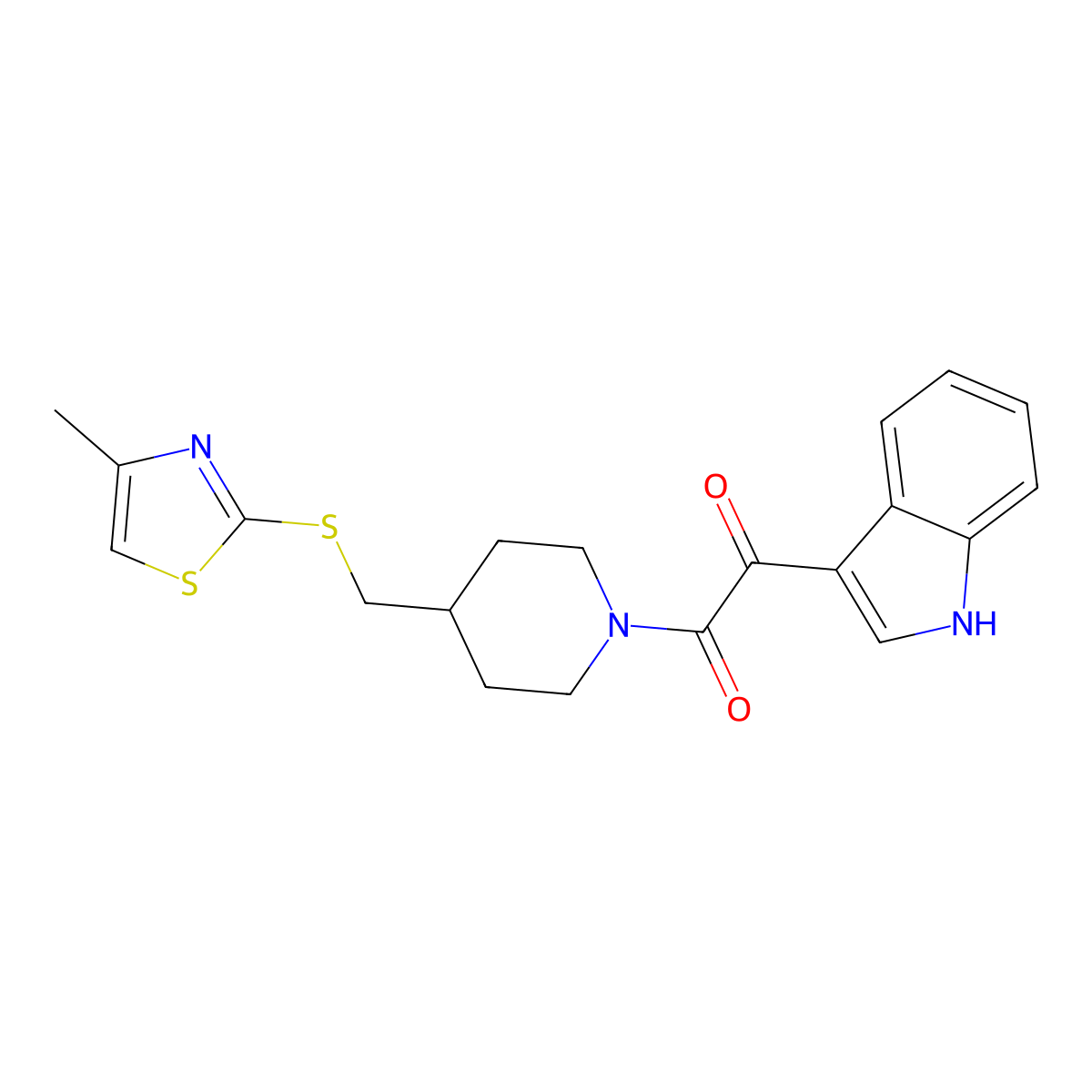 1-(1H-indol-3-yl)-2-(4-(((4-methylthiazol-2-yl)thio)methyl)piperidin-1-yl)ethane-1,2-dione molecular structure, CAS 1421499-69-5
