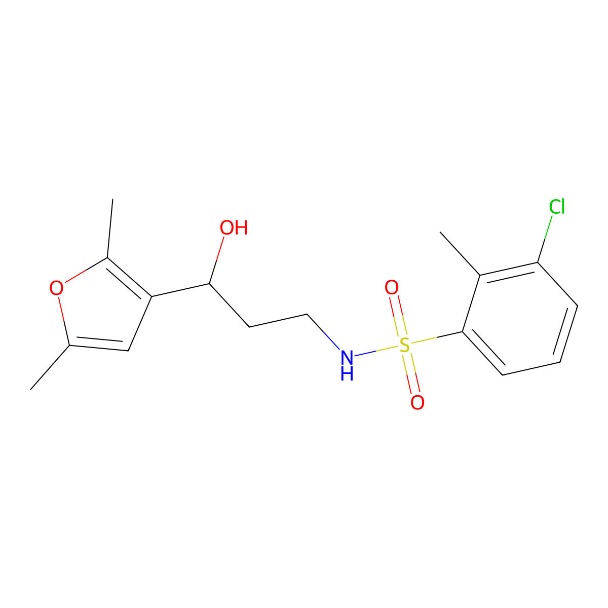 3-chloro-N-(3-(2,5-dimethylfuran-3-yl)-3-hydroxypropyl)-2-methylbenzenesulfonamide molecular structure, CAS 1421499-71-9