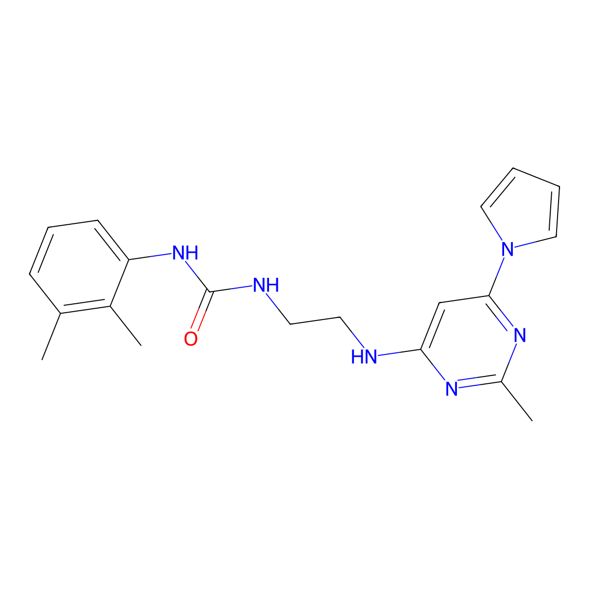 1-(2,3-dimethylphenyl)-3-(2-((2-methyl-6-(1H-pyrrol-1-yl)pyrimidin-4-yl)amino)ethyl)urea molecular structure, CAS 1421499-75-3