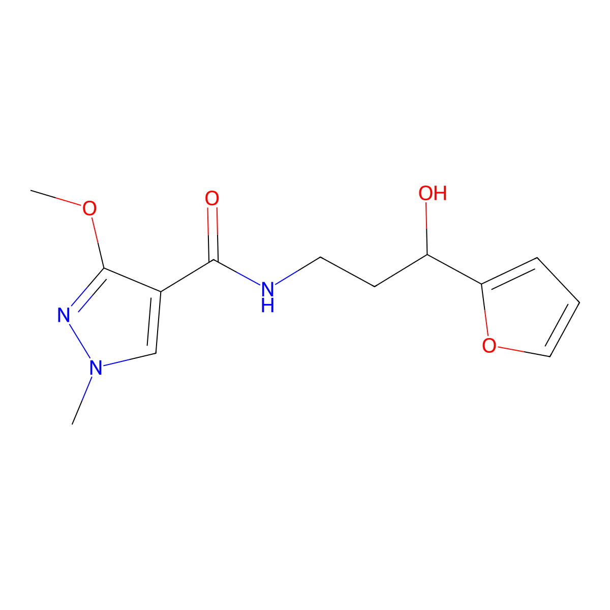 N-[3-(furan-2-yl)-3-hydroxypropyl]-3-methoxy-1-methyl-1H-pyrazole-4-carboxamide molecular structure, CAS 1421499-76-4