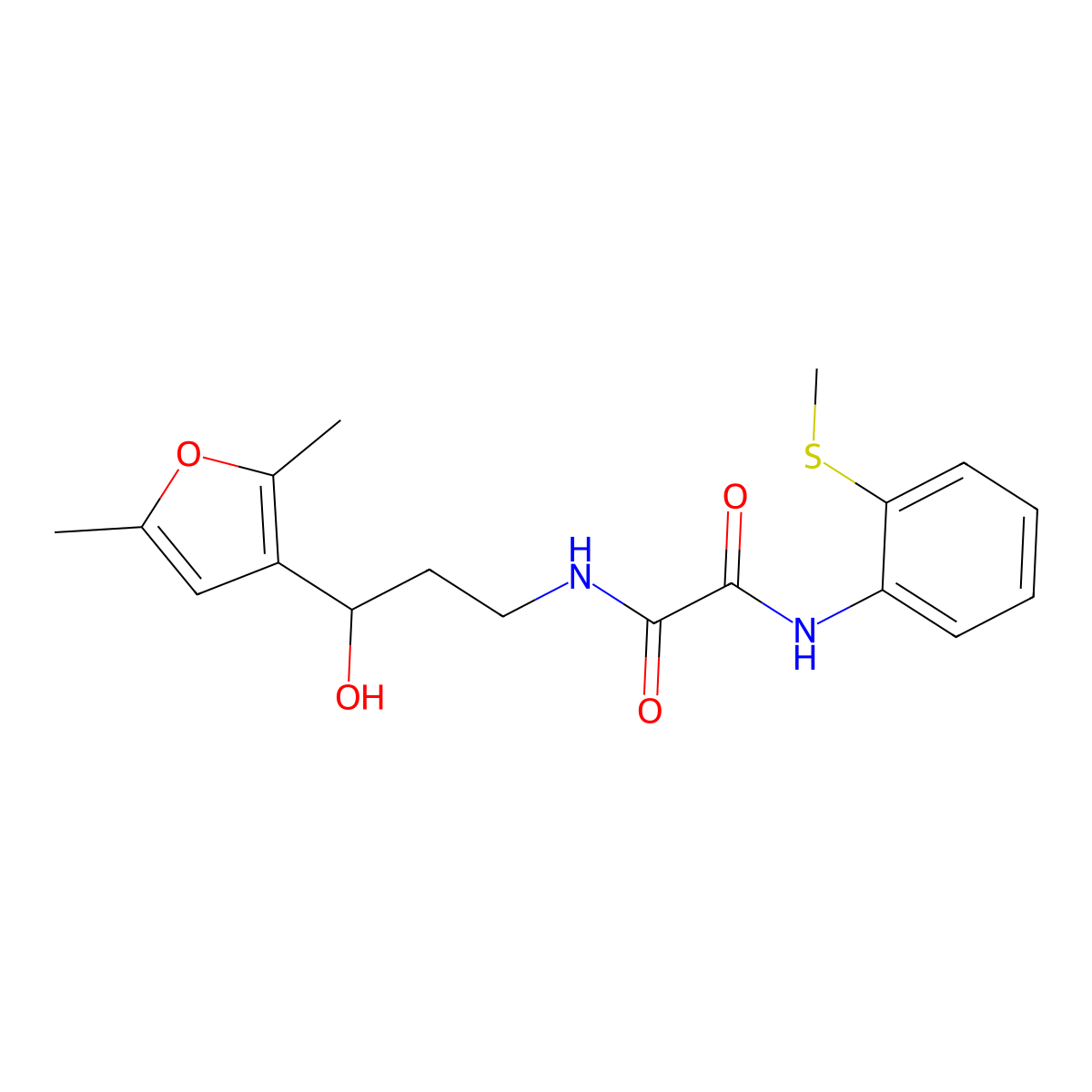 N1-(3-(2,5-dimethylfuran-3-yl)-3-hydroxypropyl)-N2-(2-(methylthio)phenyl)oxalamide molecular structure, CAS 1421499-78-6