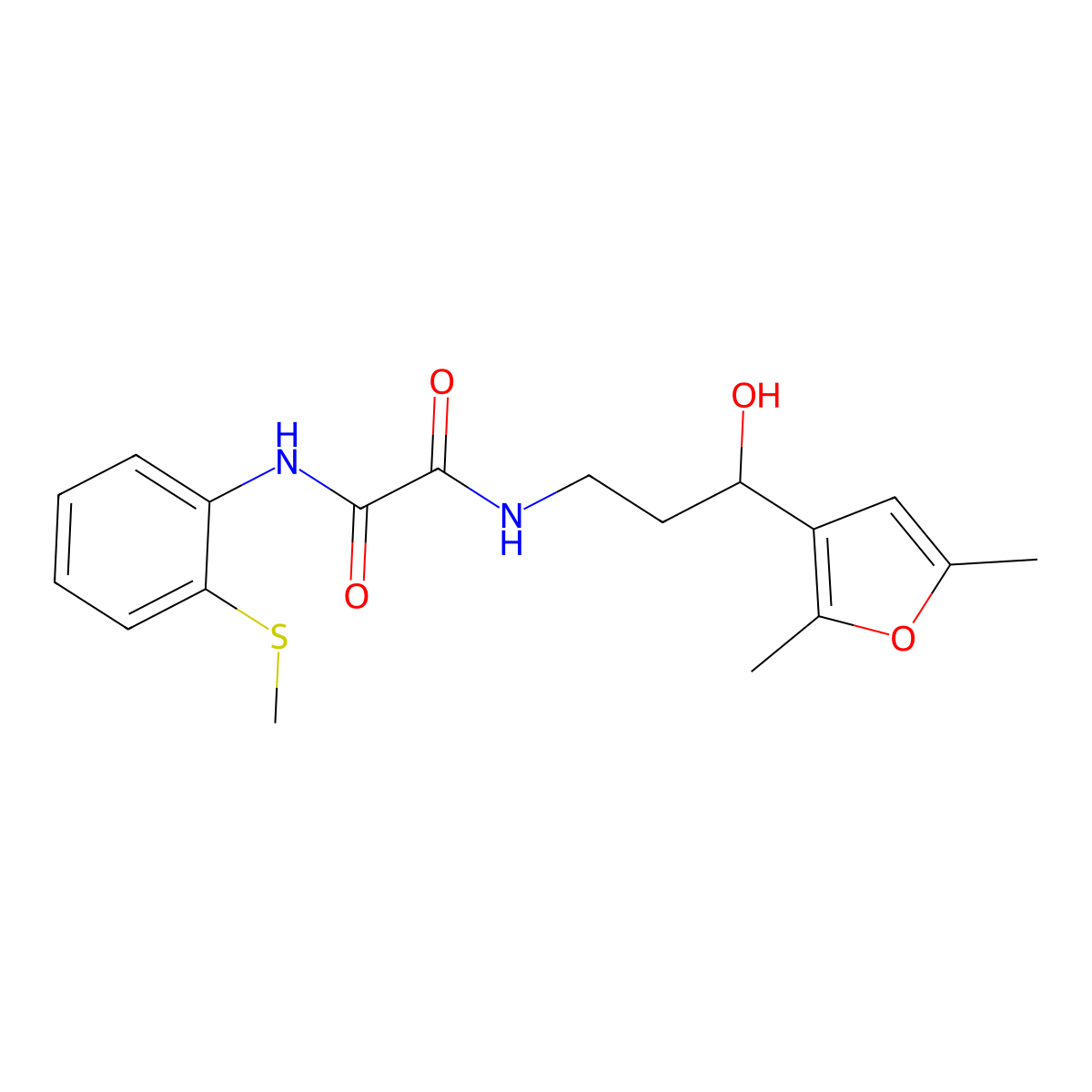 N1-(3-(2,5-dimethylfuran-3-yl)-3-hydroxypropyl)-N2-(2-(methylthio)phenyl)oxalamide molecular structure, CAS 1421499-78-6