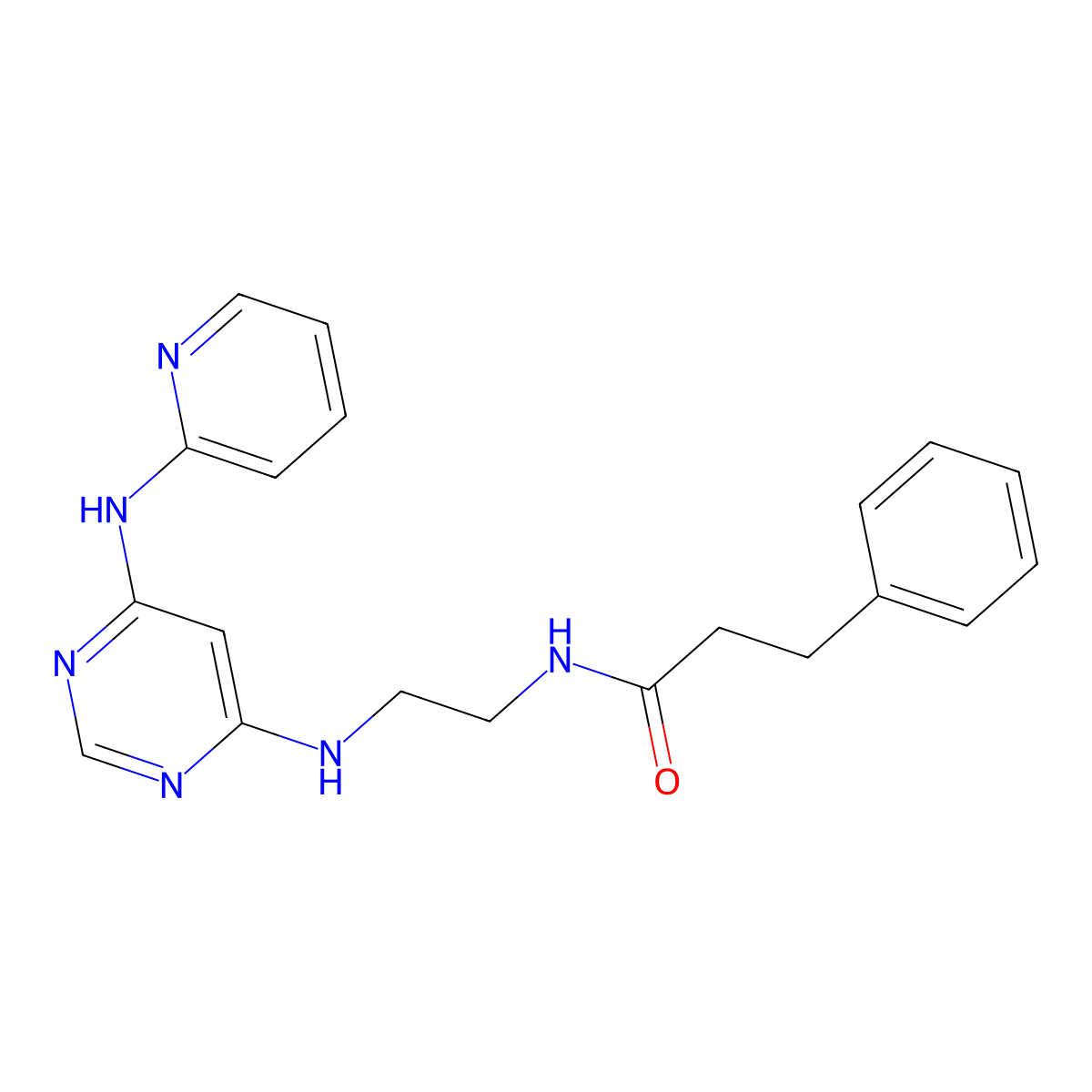 3-phenyl-N-(2-((6-(pyridin-2-ylamino)pyrimidin-4-yl)amino)ethyl)propanamide molecular structure, CAS 1421499-82-2