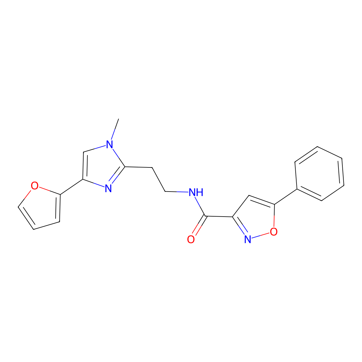 N-(2-(4-(furan-2-yl)-1-methyl-1H-imidazol-2-yl)ethyl)-5-phenylisoxazole-3-carboxamide molecular structure, CAS 1421499-84-4