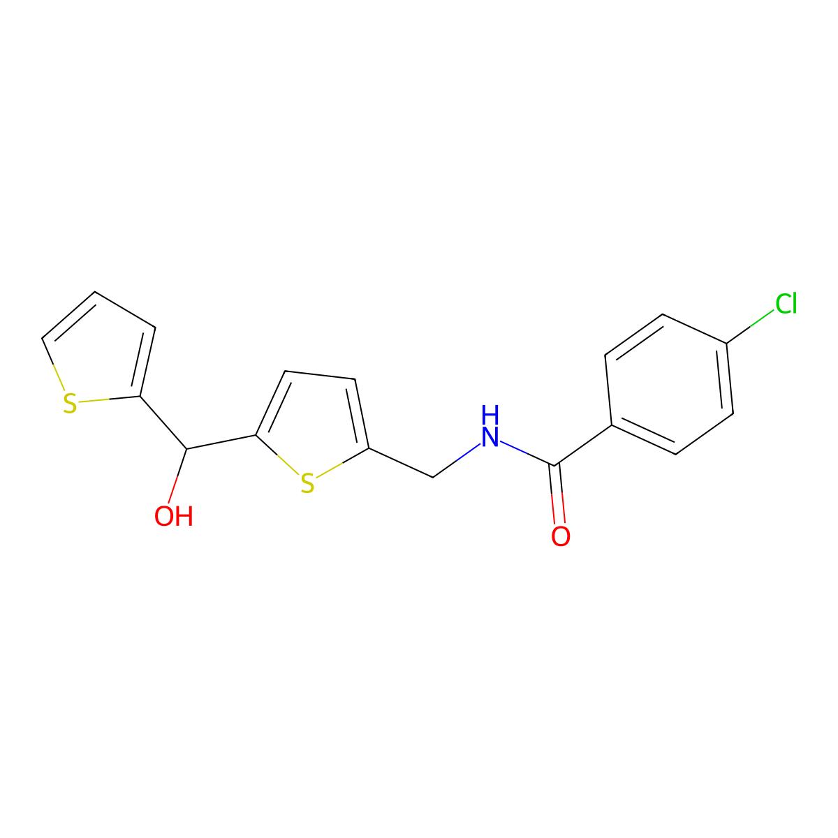 4-Chloro-N-({5-[hydroxy(thiophen-2-YL)methyl]thiophen-2-YL}methyl)benzamide molecular structure, CAS 1421499-93-5