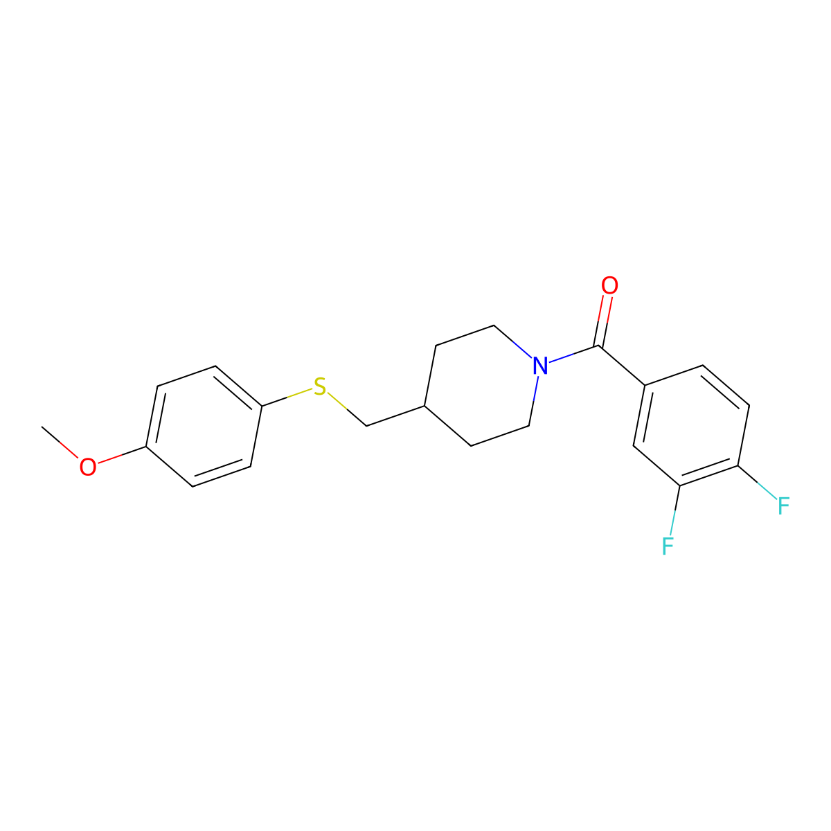 (3,4-Difluorophenyl)(4-(((4-methoxyphenyl)thio)methyl)piperidin-1-yl)methanone molecular structure, CAS 1421499-95-7