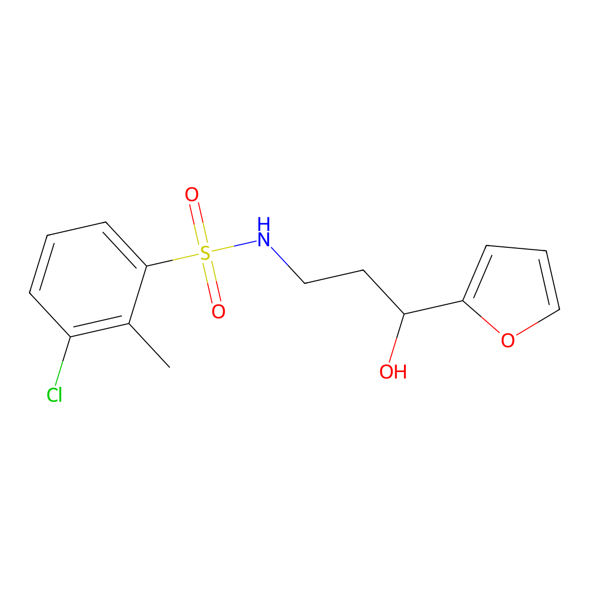 3-chloro-N-(3-(furan-2-yl)-3-hydroxypropyl)-2-methylbenzenesulfonamide molecular structure, CAS 1421499-98-0