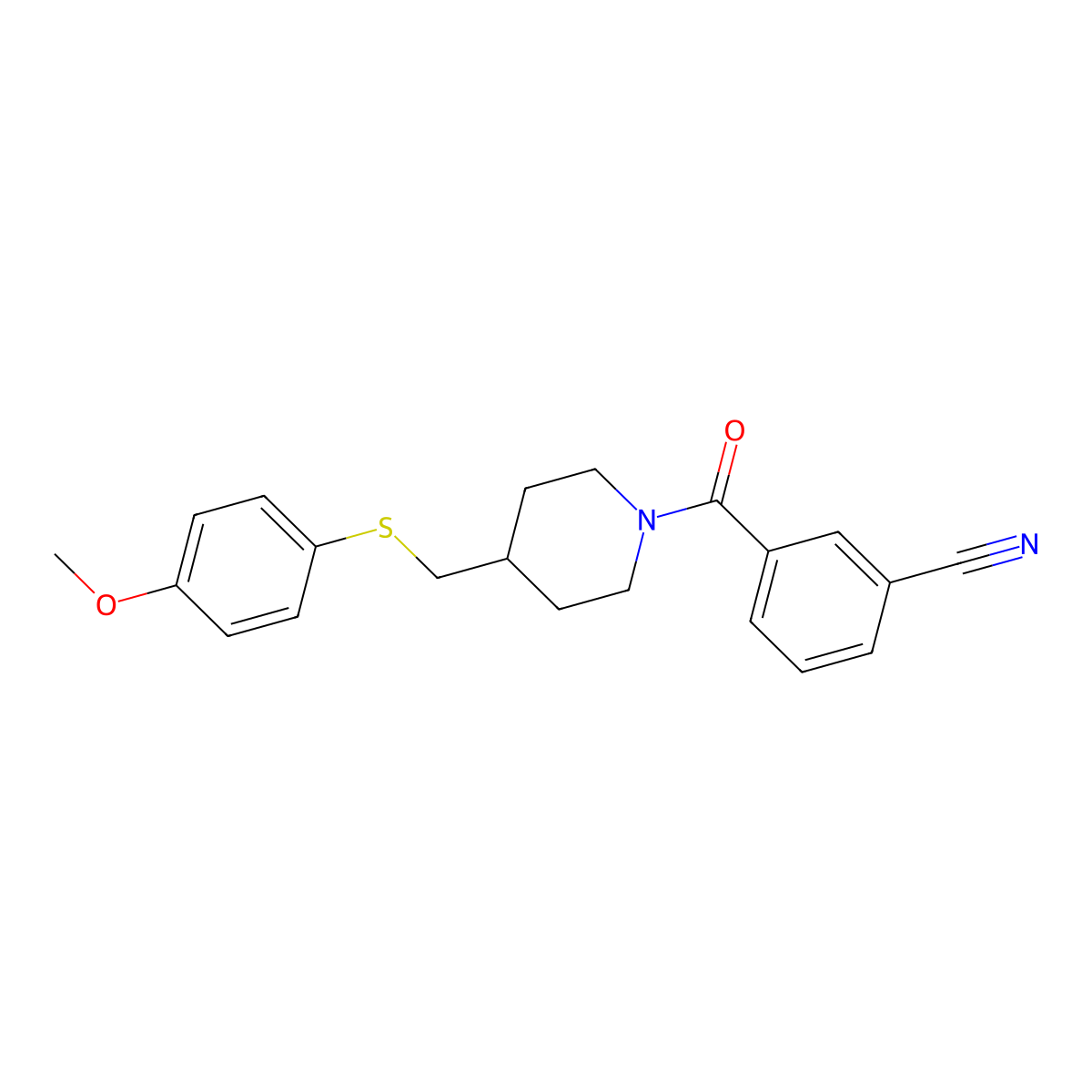 3-(4-(((4-Methoxyphenyl)thio)methyl)piperidine-1-carbonyl)benzonitrile molecular structure, CAS 1421500-01-7