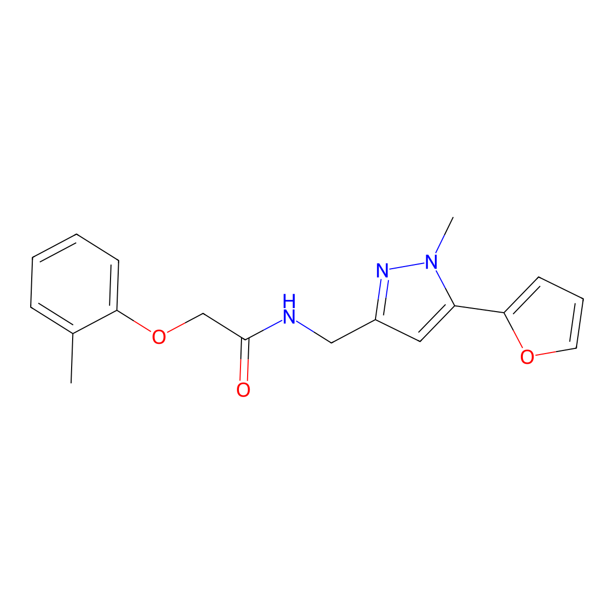 N-((5-(furan-2-yl)-1-methyl-1H-pyrazol-3-yl)methyl)-2-(o-tolyloxy)acetamide molecular structure, CAS 1421500-04-0